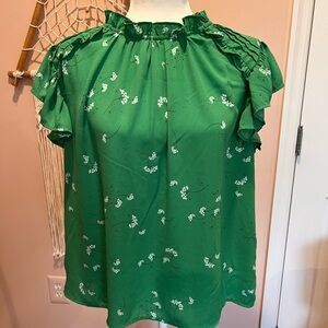 CeCe Green Ruffled Short Sleeve Blouse